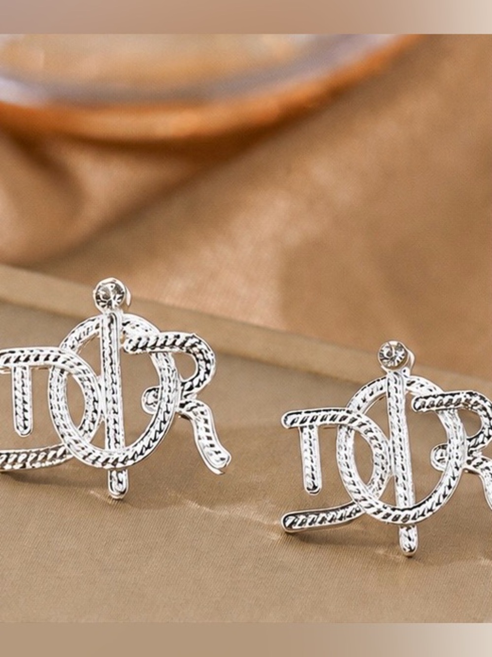 Designer-Inspired Silver Monogram Stud Earrings